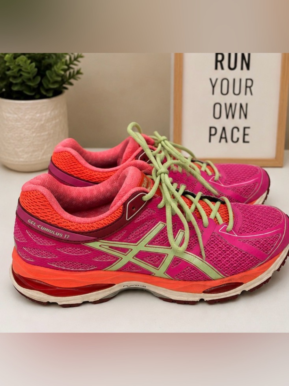 ASICS Gel-Cumulus 17 Women’s Running Shoes – Pink/Lime – Size 11